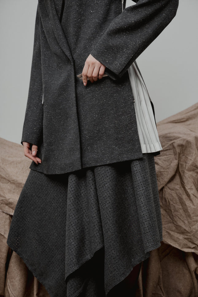Selera | Grey Perforated Wool Asymmetrical Skirt