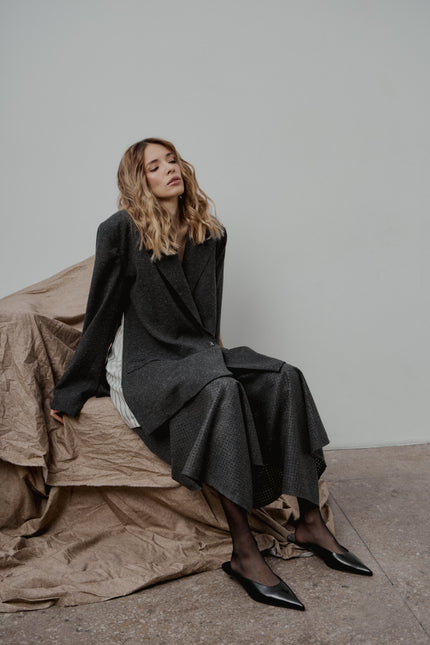 Selera | Grey Perforated Wool Asymmetrical Skirt
