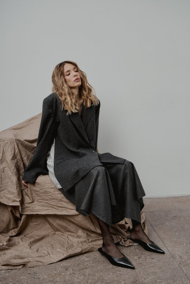 Selera | Grey Perforated Wool Asymmetrical Skirt