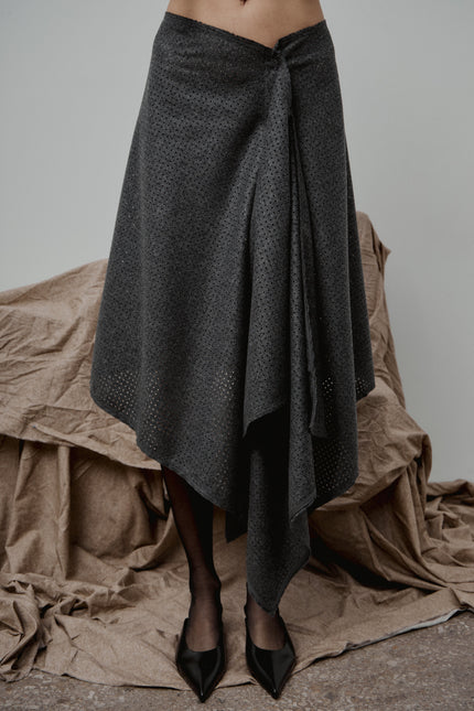 Selera | Grey Perforated Wool Asymmetrical Skirt