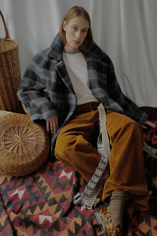 Liama Fluffy Double Breasted  Plaid Half Coat