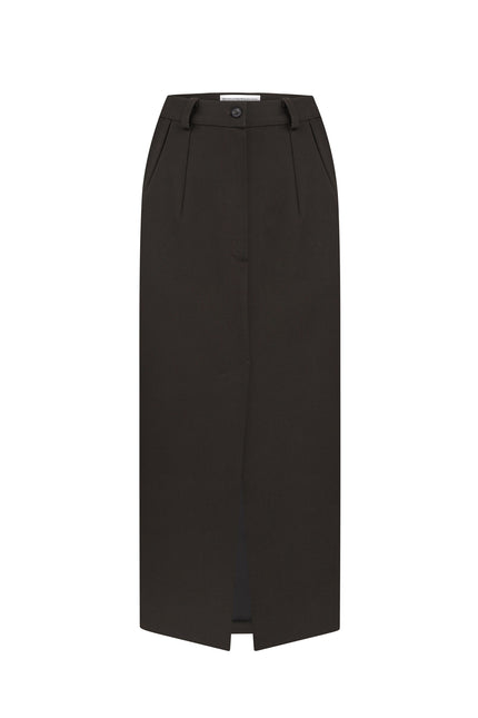 Selera | Black Tailored Wool Midi Skirt