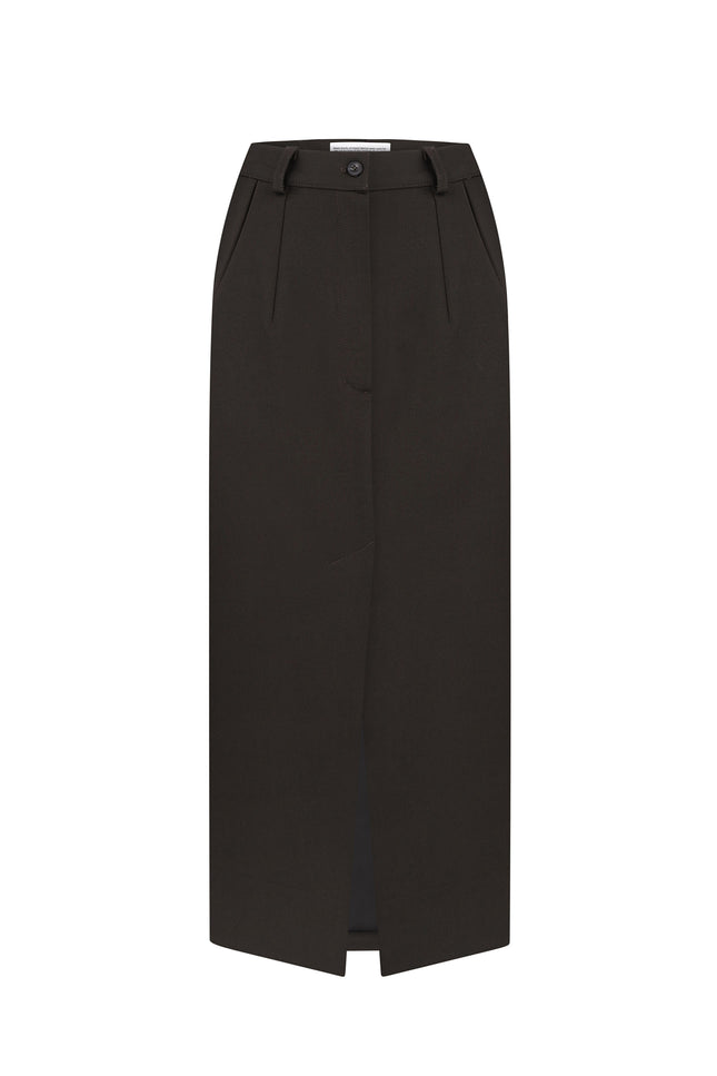 Selera | Black Tailored Wool Midi Skirt