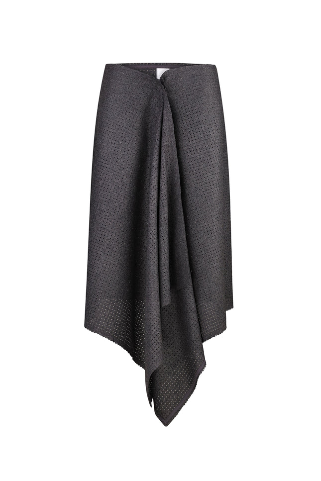 Selera | Grey Perforated Wool Asymmetrical Skirt
