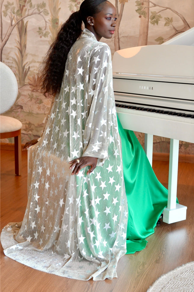 Janara Jones | Kaftan Abaya złoty w srebrne gwiazdy