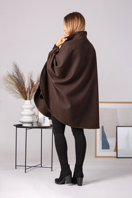 Brown Collared Loose Cape Coat button closure - from Nikka Place | Effortless fashion for easy living