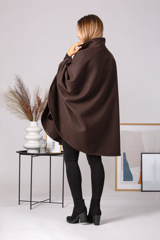 Brown Collared Loose Cape Coat button closure - from Nikka Place | Effortless fashion for easy living