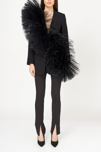 Liaaram | Tulle-Adorned Black Blazer