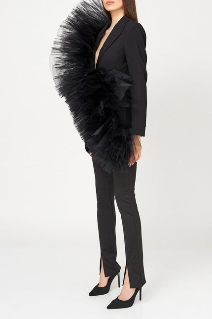 Liaaram | Tulle-Adorned Black Blazer