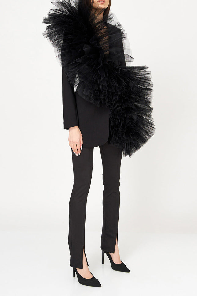 Liaaram | Tulle-Adorned Black Blazer