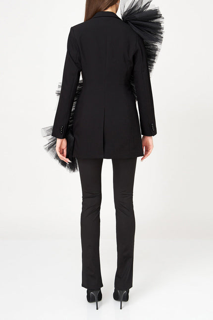 Liaaram | Tulle-Adorned Black Blazer