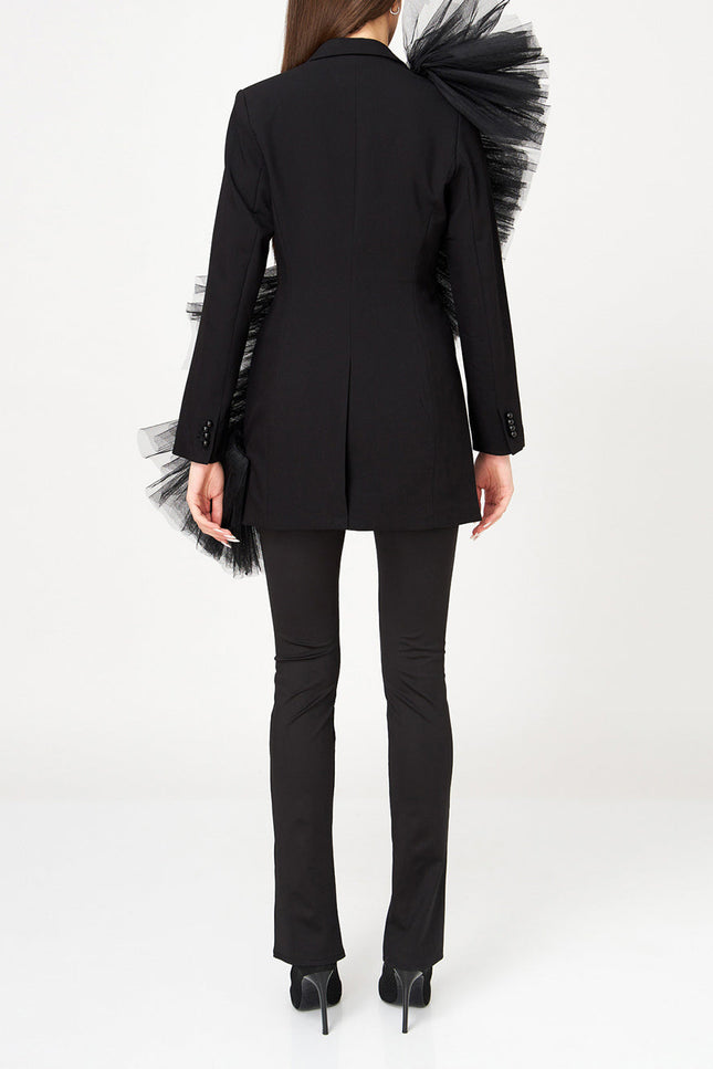 Liaaram | Tulle-Adorned Black Blazer