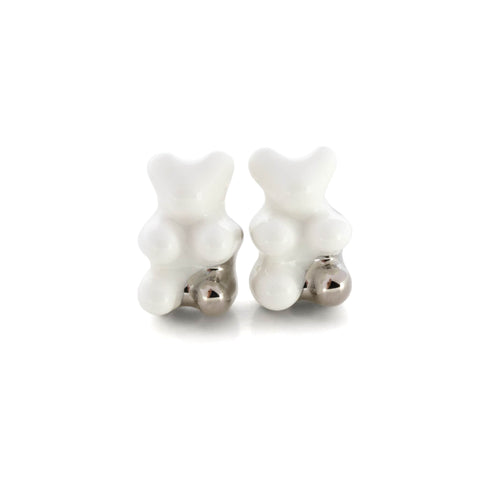 CJ·314 | Snow White Gummy Bear Stud Earrings - Platinum