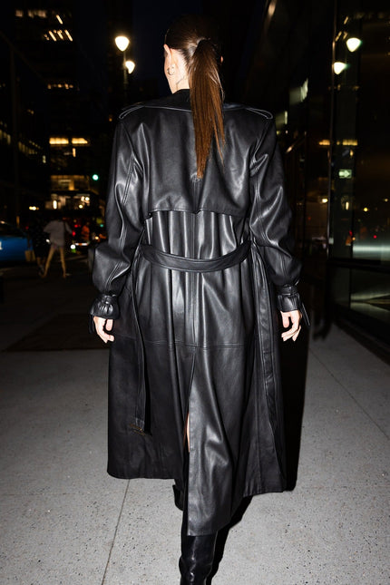 faux leather black trench coat
