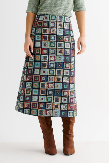 Buffy 70's Patch Jacquard Midi Skirt - Back
