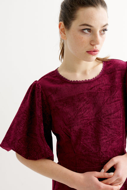 Philo Matte Velvet Dress - Wine