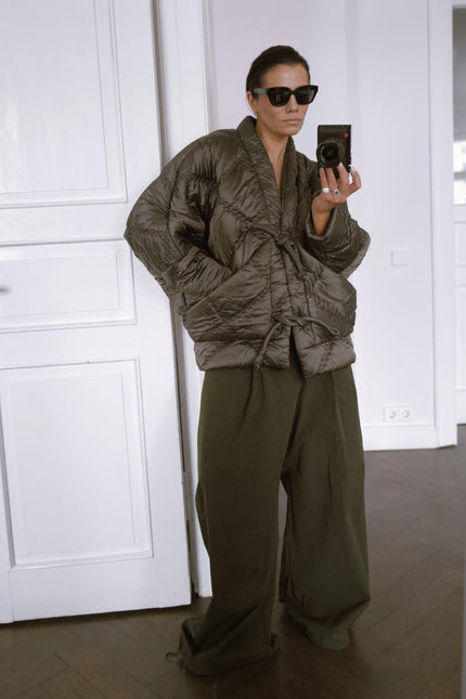 Anna Led | Quilted Kimono KYOTO OLIVE With Large Pockets