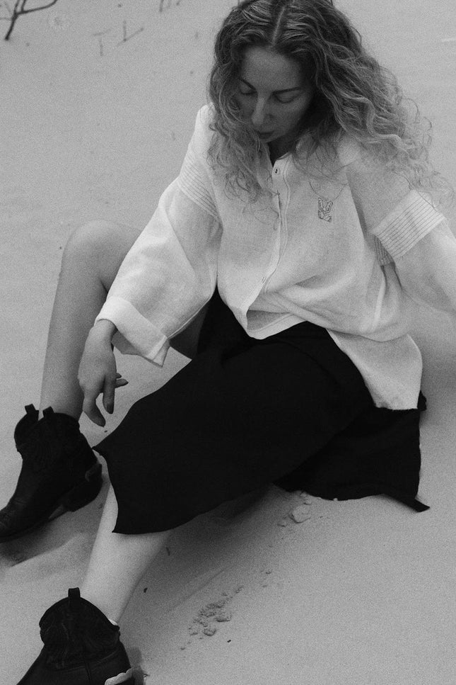 Soft Washed Linen Oversized Shirt WING WHITE