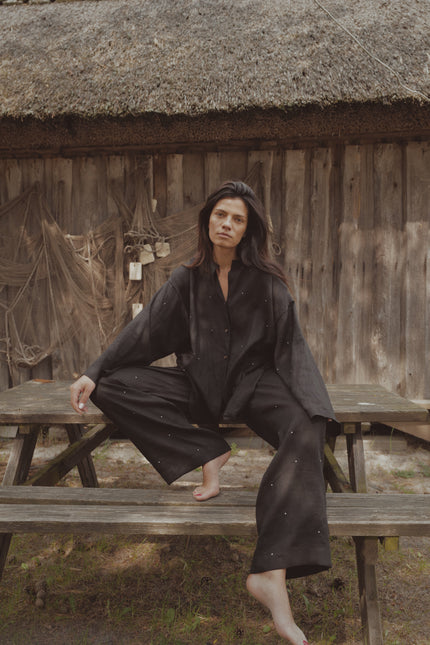 Soft Washed  Linen Shirt THE DOTS BLACK