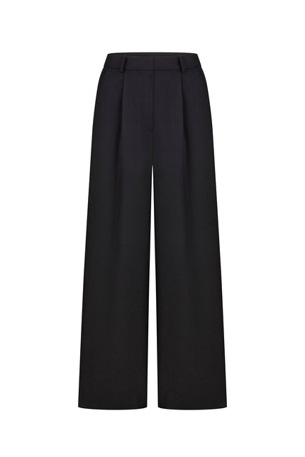 Mid-rise Straight Wool Trousers with Pleats
