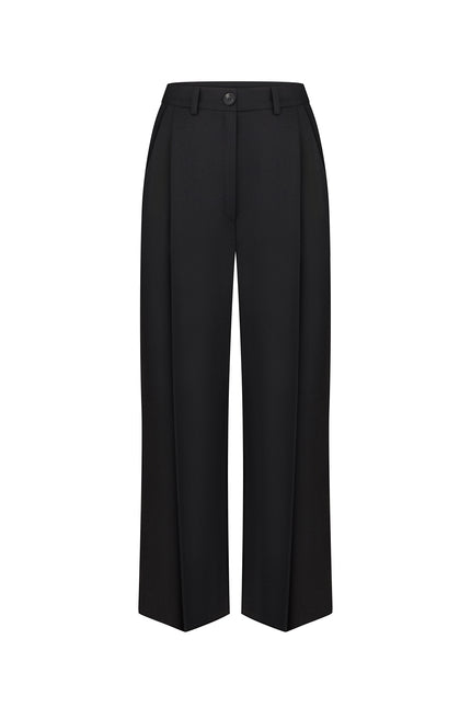 Wide Cropped Wool Trousers with Pleats