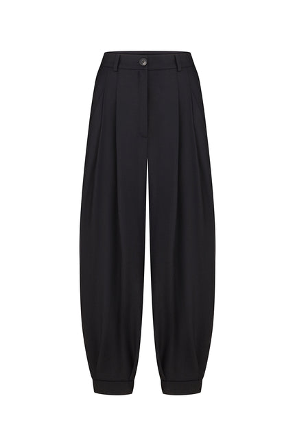 Barrel Wool trousers with Pleats and Cuffs