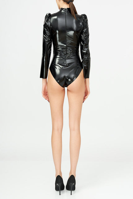 Liaaram | Turtleneck Faux-Leather Bodysuit