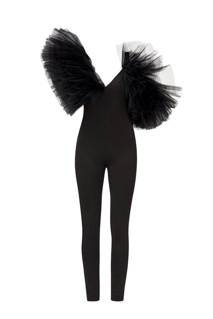 Liaaram | Asymmetric Tulle Ruffle Jumpsuit