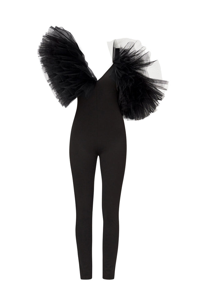 Liaaram | Asymmetric Tulle Ruffle Jumpsuit