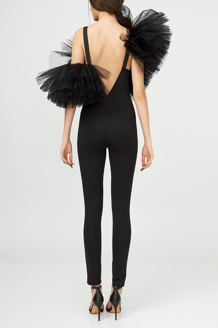 Liaaram | Asymmetric Tulle Ruffle Jumpsuit