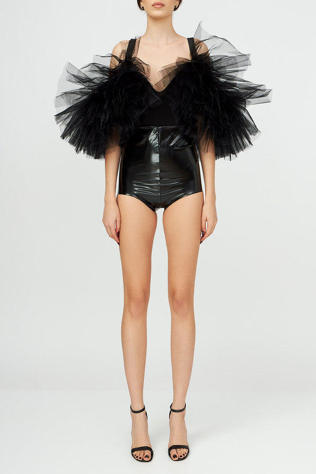 Liaaram | Signature Tulle trimmed Symmetrycal Bodysuit