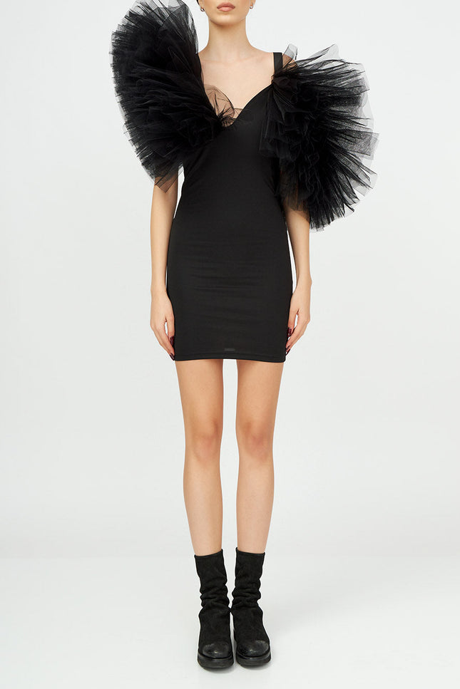 Liaaram | Asymmetric Tulle Ruffle Mini Dress