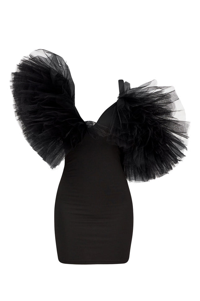 Liaaram | Asymmetric Tulle Ruffle Mini Dress