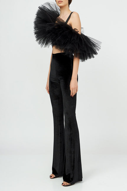 Liaaram | Asymmetric Tulle Ruffle Top