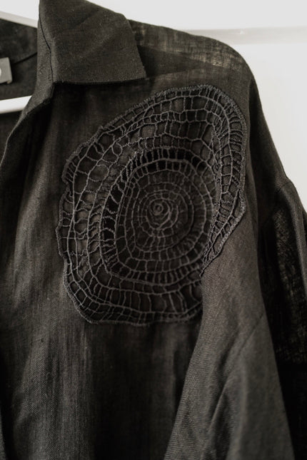 Fine Linen Hand Made Embroidered Tunic RING BLACK