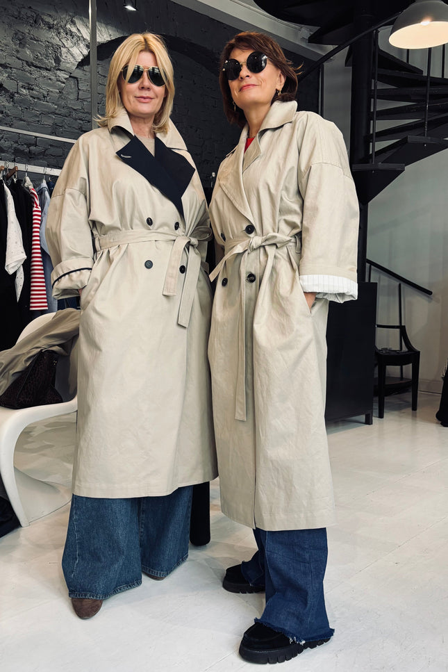 Oversized Double-Breasted Trench Coat AGATA with contrast collar (Last item)