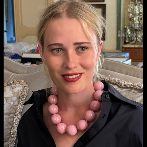 Michael Nash Jewelry | Gumball Pale Pink Coated Resin Knotted Necklace
