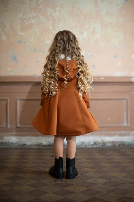 hooded Caramel Brown Coat with Hood for Girls