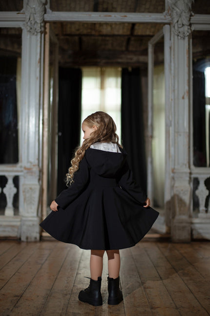 hooded Waterproof Coat for Girls in Black