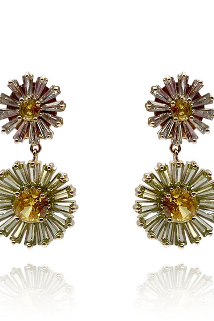 Michael Nash Jewelry | Armelle Clip On Drop Earrings With Floral Crystal And Yellow Diamonds
