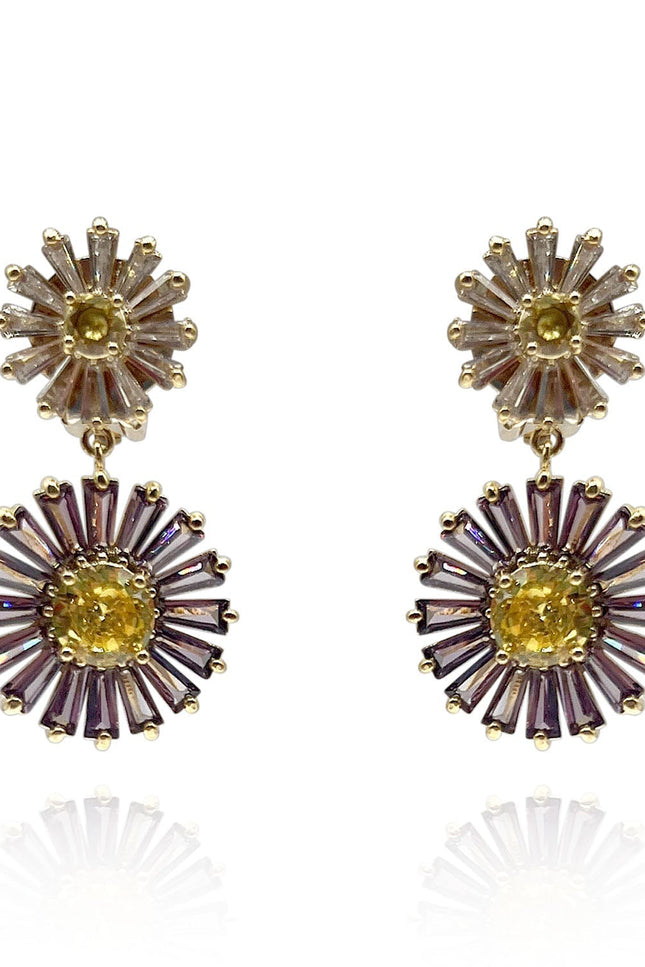 Michael Nash Jewelry | Claire Lavender And Yellow Diamond Clip On Earrings With Crystal Baguettes