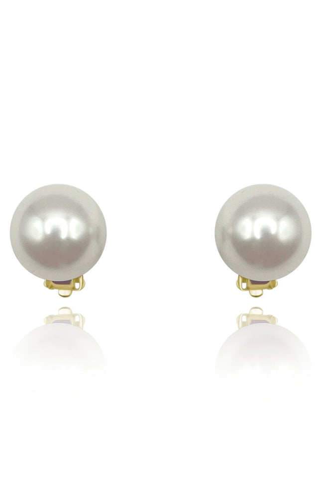 Michael Nash Jewelry | Celine Large Round Clip On Shell Based Pearl Earrings In Gold Plated Sterling Silver