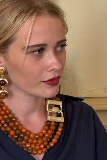 Irena Four Strand Carnelian Resin Bead Nesting Necklace
