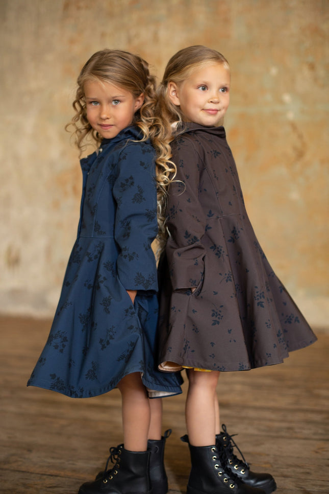 Blue and brown coats with floral print