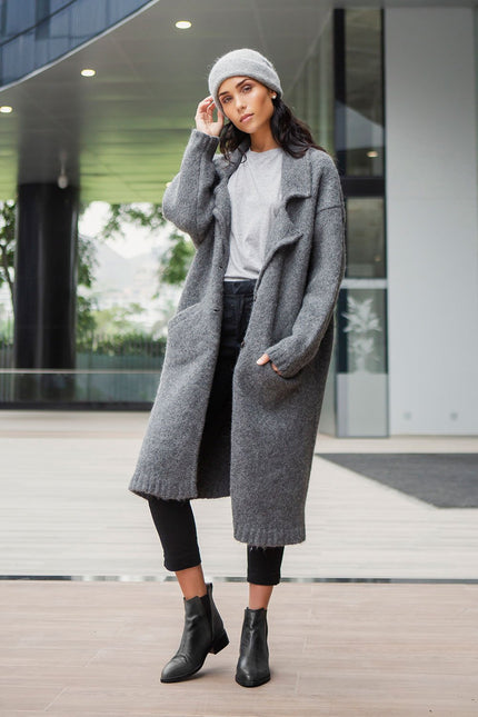 Kuma Coat - Dim grey NORGÄTE alpaca knitwear sustainably made in Peru
