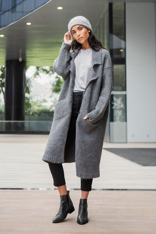 Kuma Coat - Dim grey NORGÄTE alpaca knitwear sustainably made in Peru