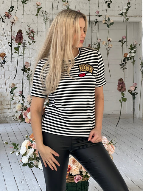 RADADA | T-shirt Crown and Red Lips striped