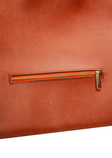 Estimon | Briefcase laptop bag corn leather cognac brown