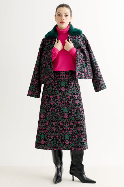 Louche London | Buffy Belle Plume Jacquard Midi Skirt