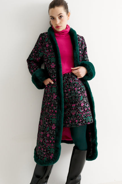 Louche London | Płaszcz operowy Delphia Belle Plume Jacquard Fur Trim